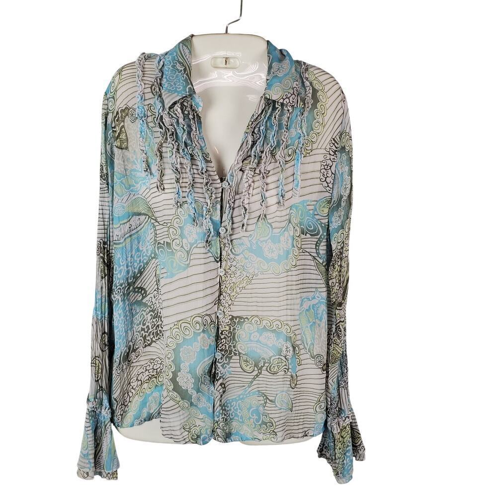 Apt. 9 Paisley Stripe Sheer Ruffle Blouse Size M Whimsical Romantic Soft Y2K